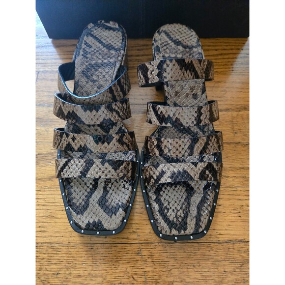Freda Salvador Ingrid Square Toe Strappy Slide Sandal in Sage Snake Size 6M - Picture 1 of 9